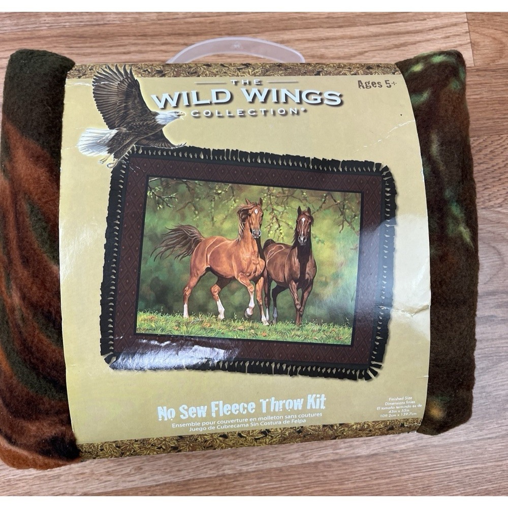 Wild Wings No Sew Fleece Throw Blanket DIY Kit HORSES 48" x 60" NEW